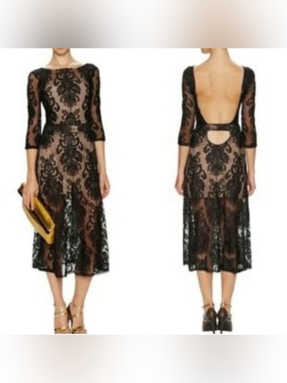 For Love & Lemons Black Lace Midi Dress with Open Back